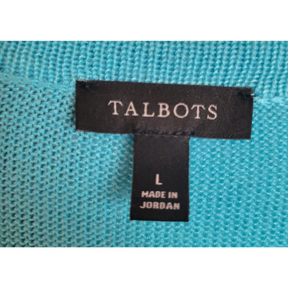 Talbots Light Blue Open Front Knit Fringe Cardigan Sweater Women's Size Large - Picture 2 of 9
